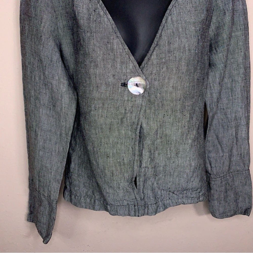 Small Willow Slate Grey Blue Linen Long Sleeve Top Plunge Vneck Design Goth Boho - Picture 8 of 16